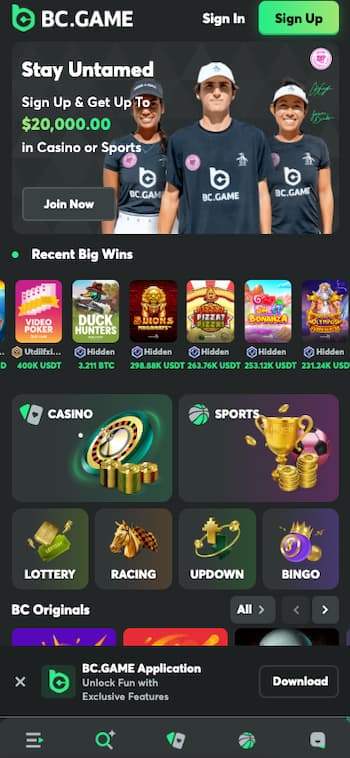 A view of the betting interface on BC Game, one of the best apps for sports betting. 